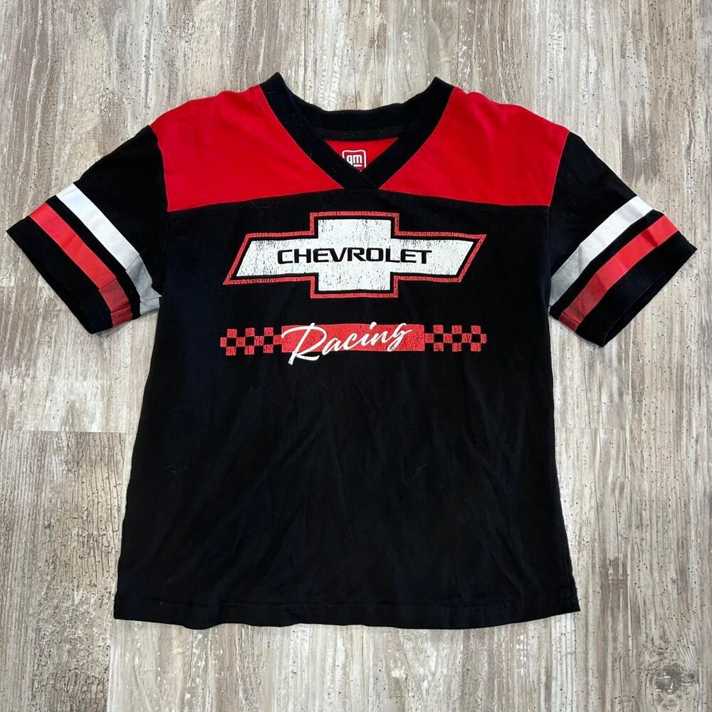 GM Women's Chevrolet Racing streetwear biker motor black + red v-neck t-shirt